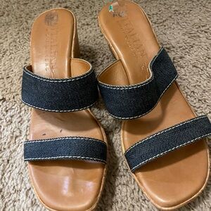 Italian shoemakers wood soles and Jean strap wedge sandals worn 1 time EUC
